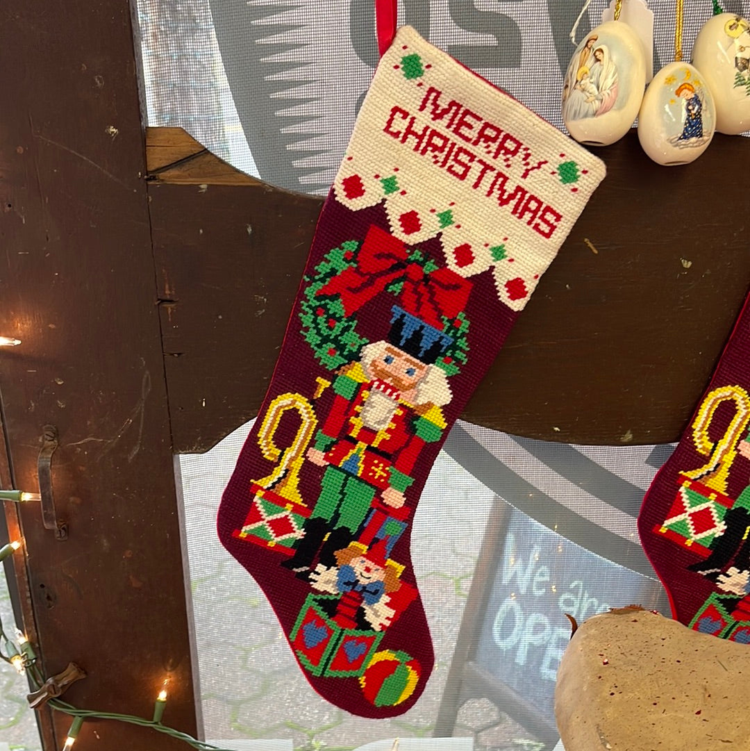 Stocking - Nutcracker Christmas hand-painted needlepoint stitching