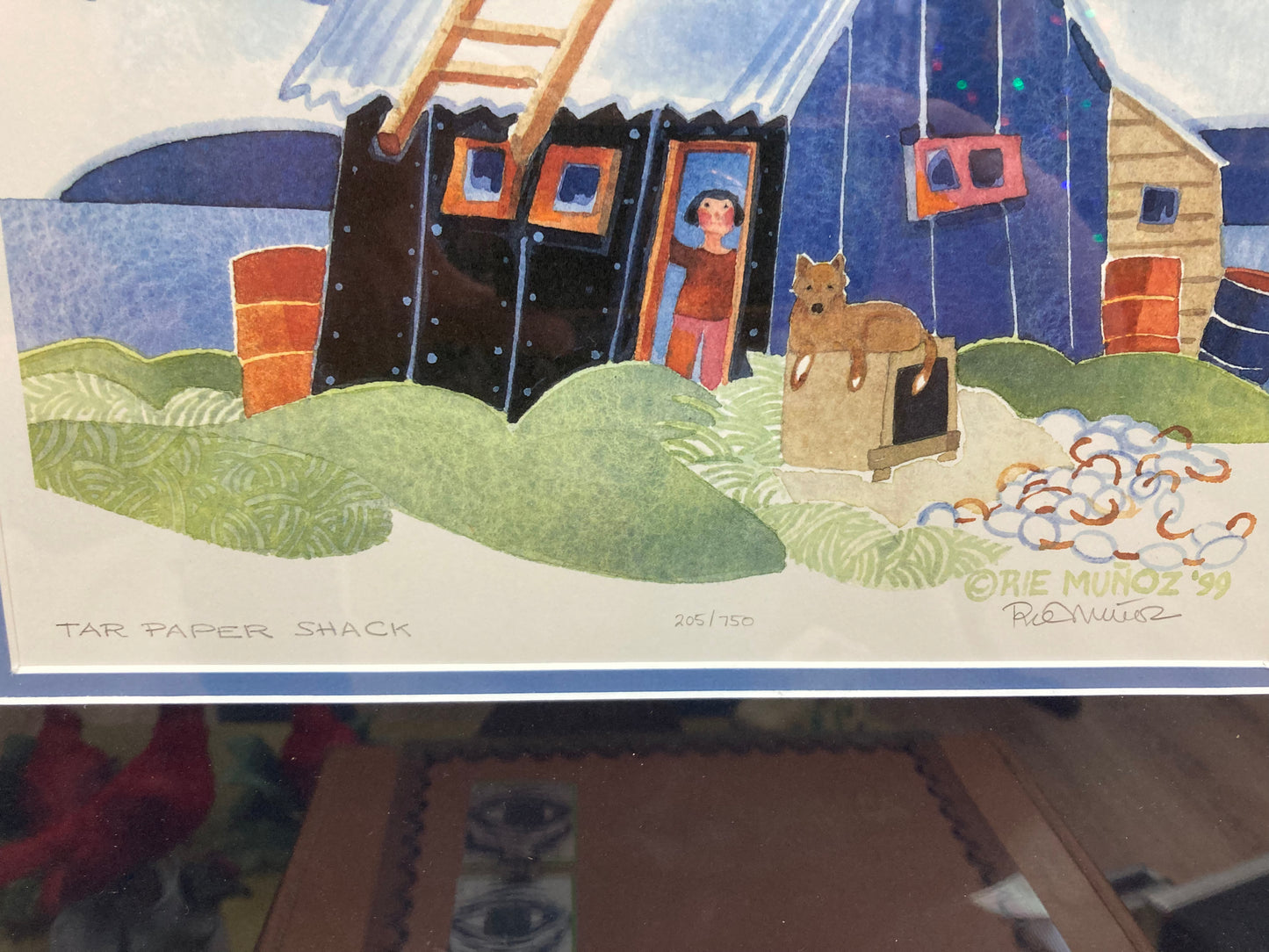 original 1999 Limited Edition Rie Munoz signed numbered “Tar Paper Shack” original art print 15 1/2” x 13 3/4”