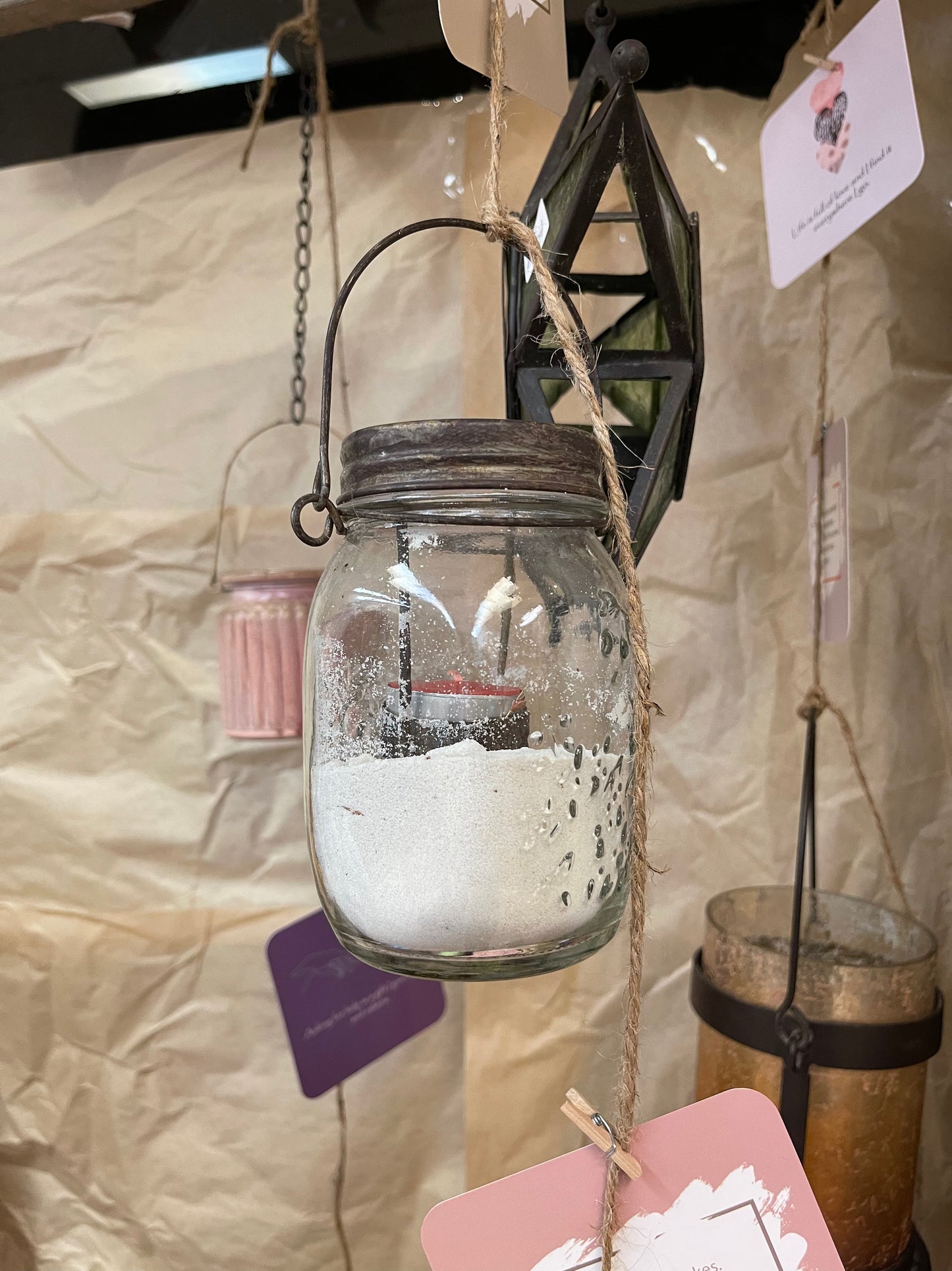 Mason jar hanging candle holder