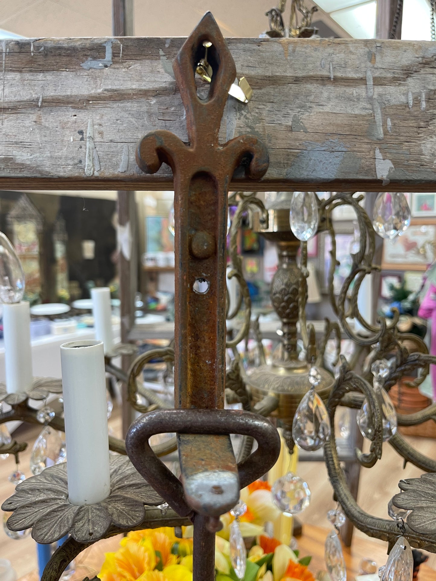 Found object assemblage art - hanging wood foot