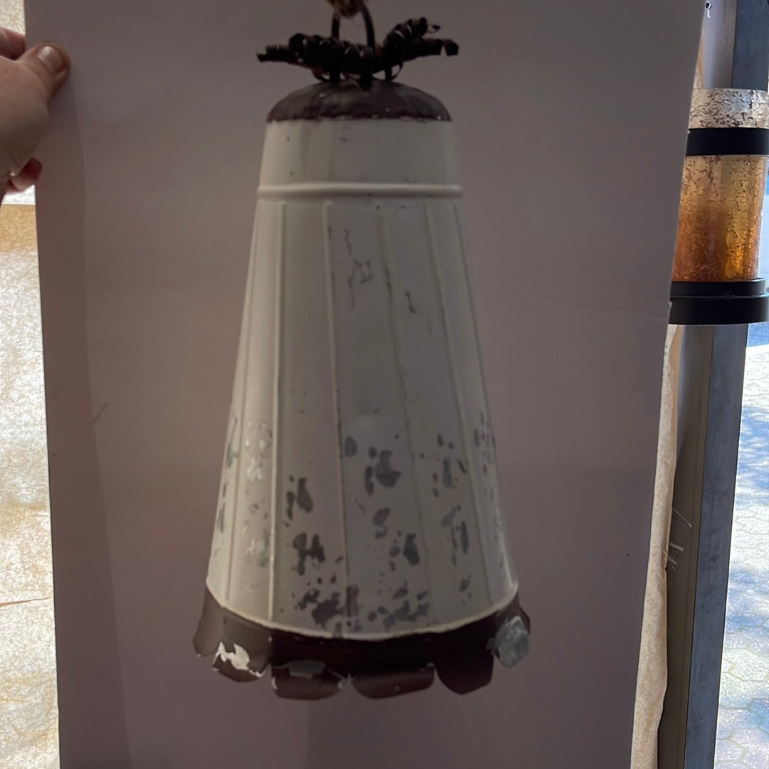 White and brown distressed tin bell