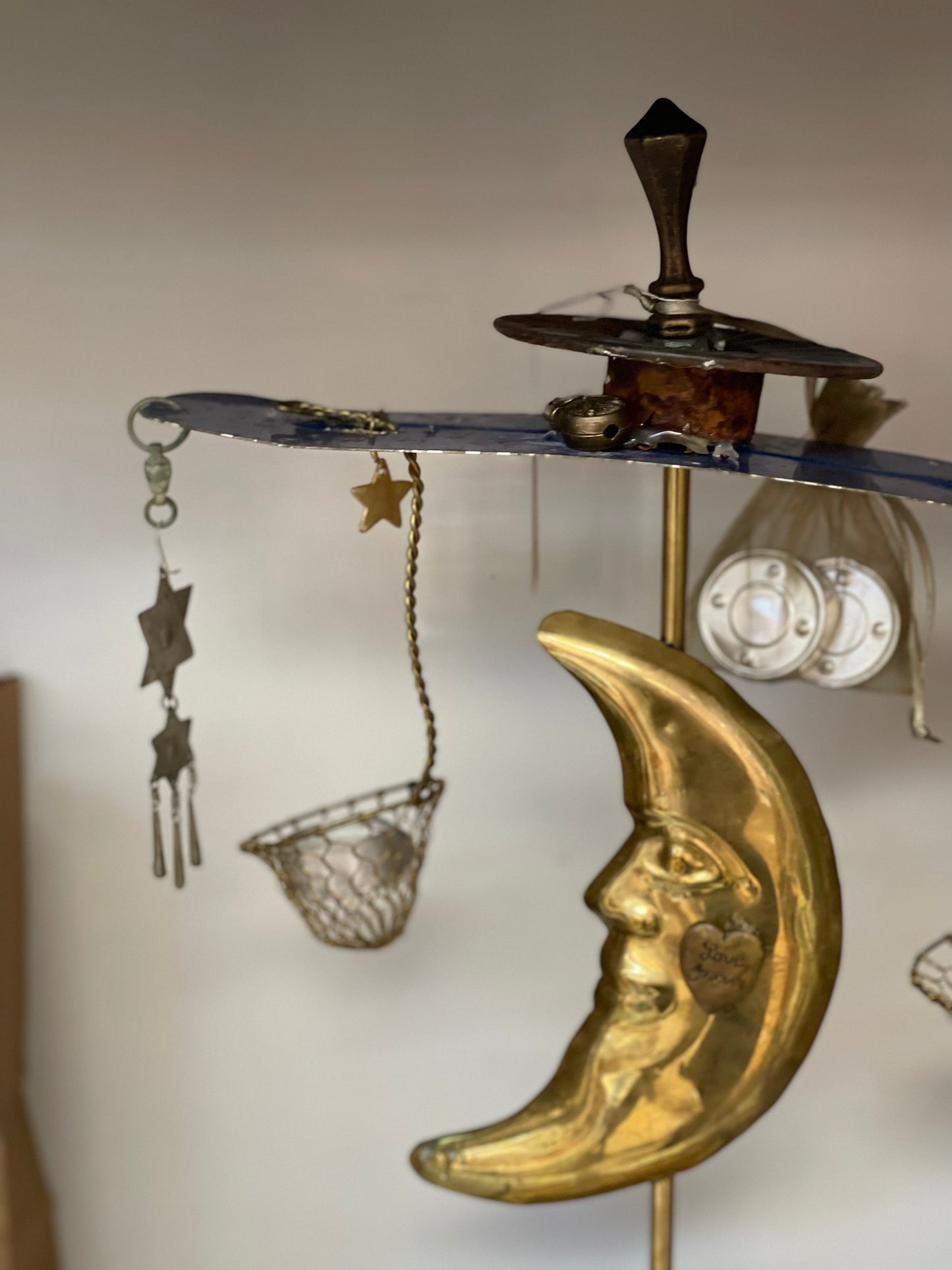 Assemblage Art moon tea light holder