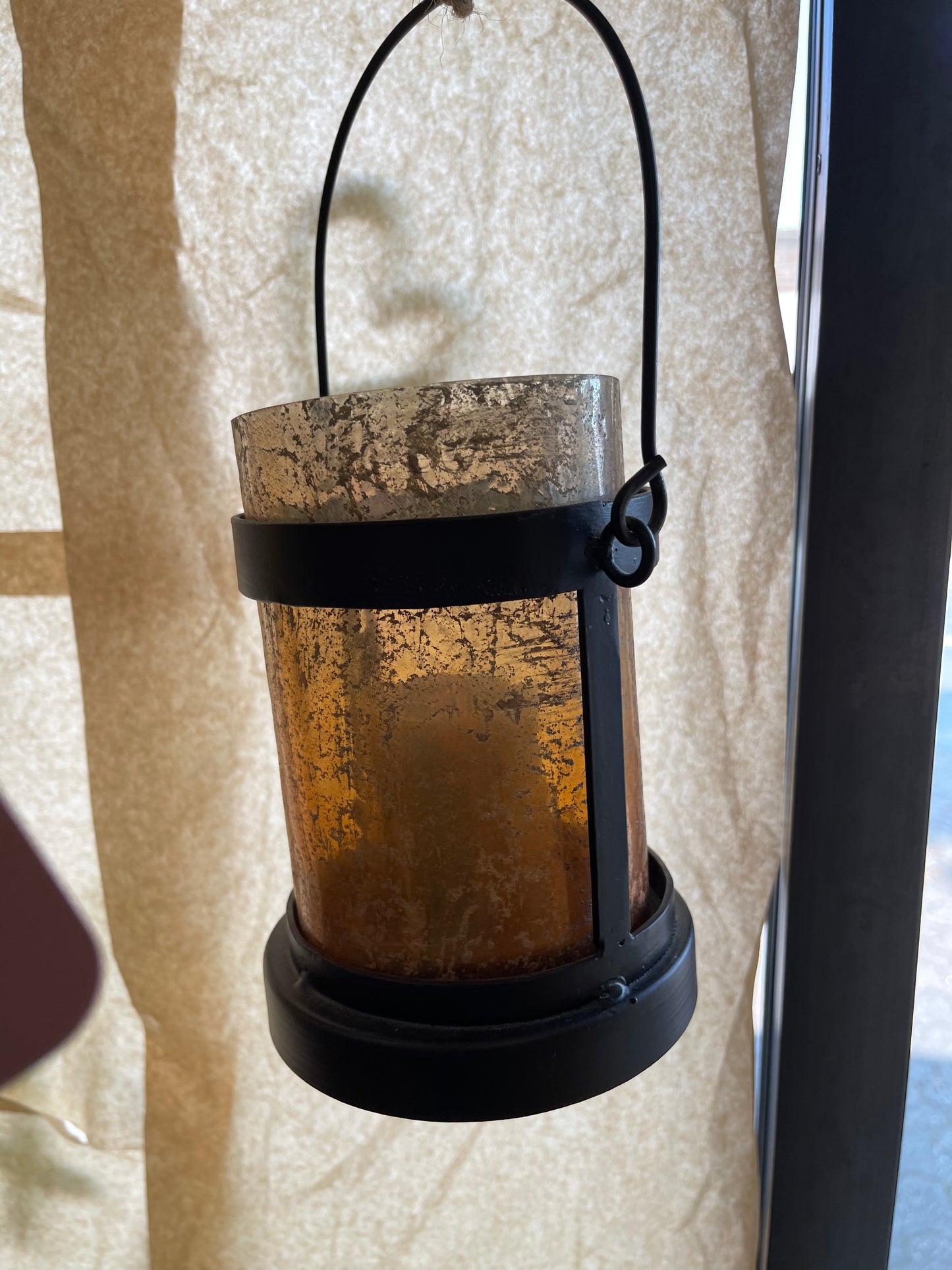 Marbly glass and metal brown hanging lantern