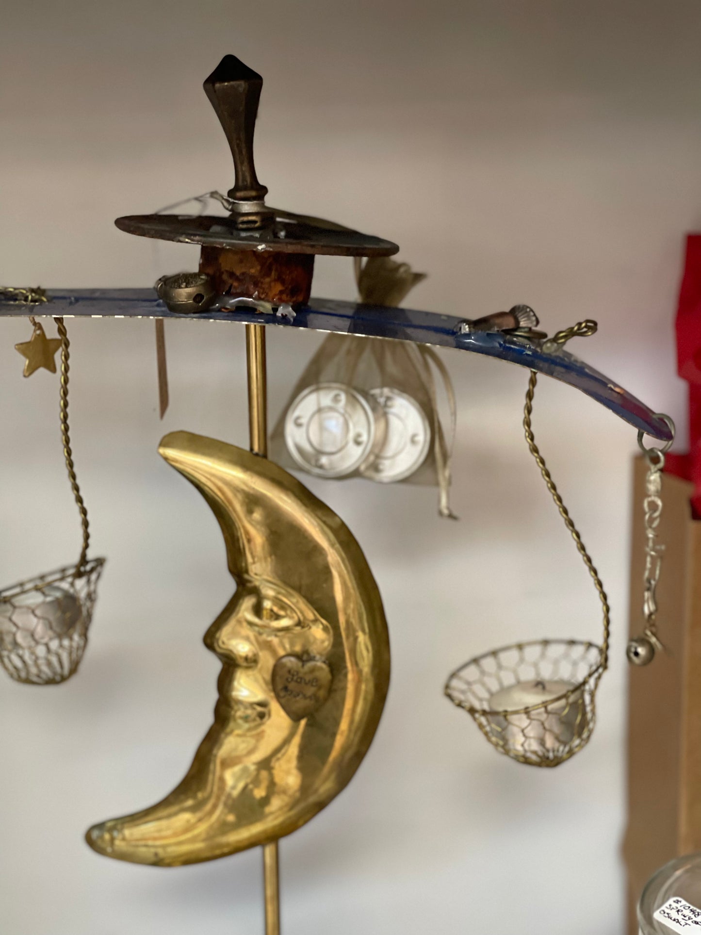 Assemblage Art moon tea light holder