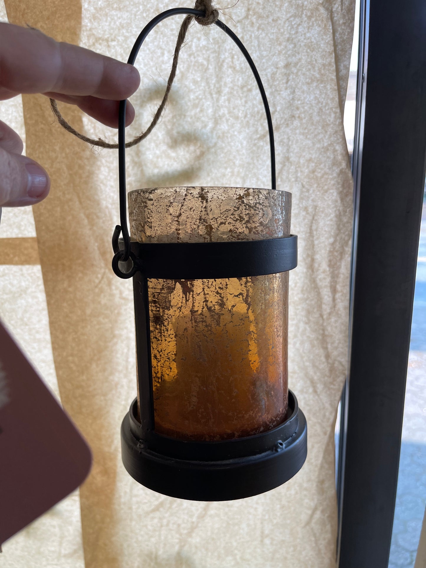 Marbly glass and metal brown hanging lantern
