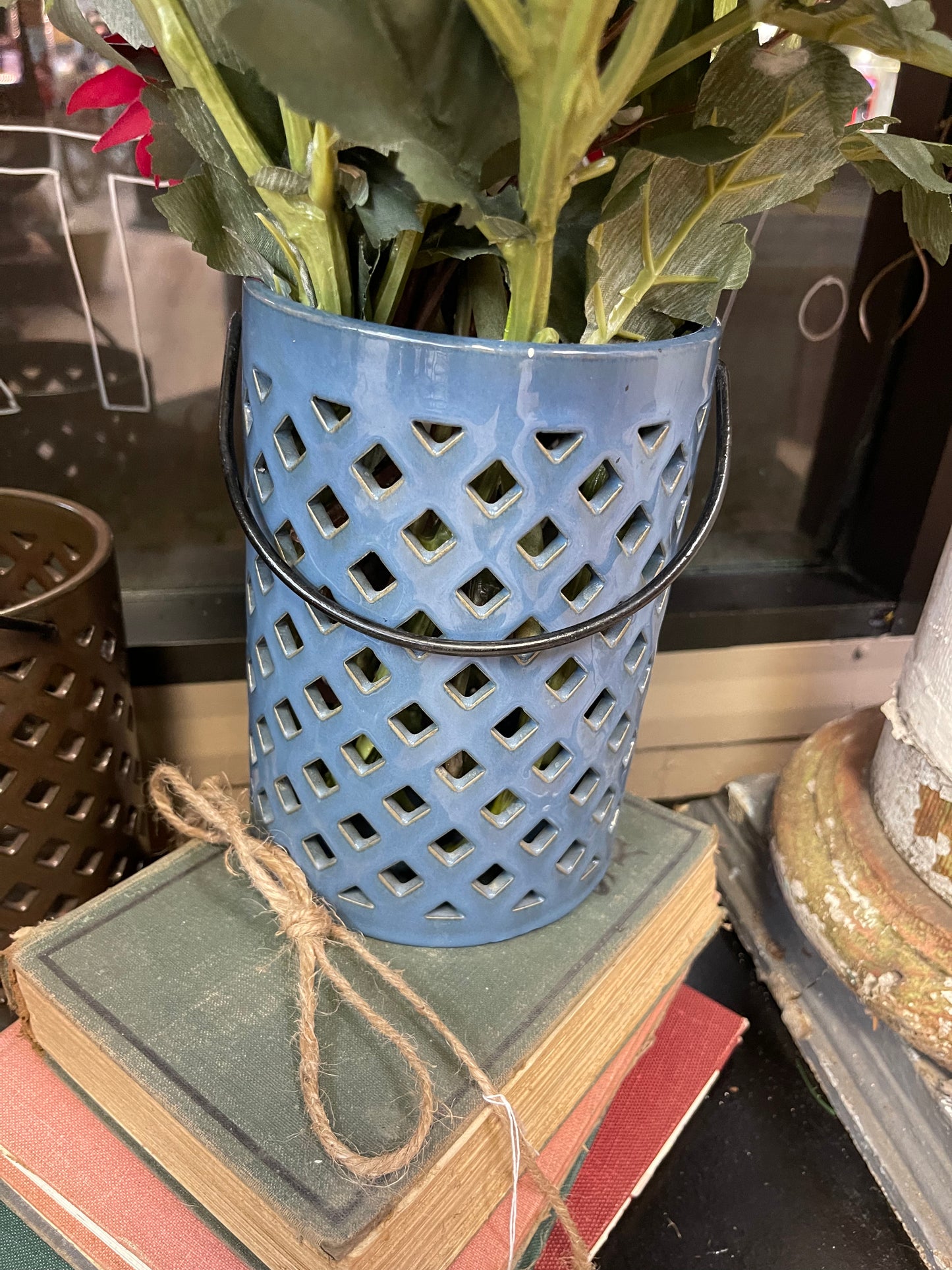 Hanging ceramic candle holder