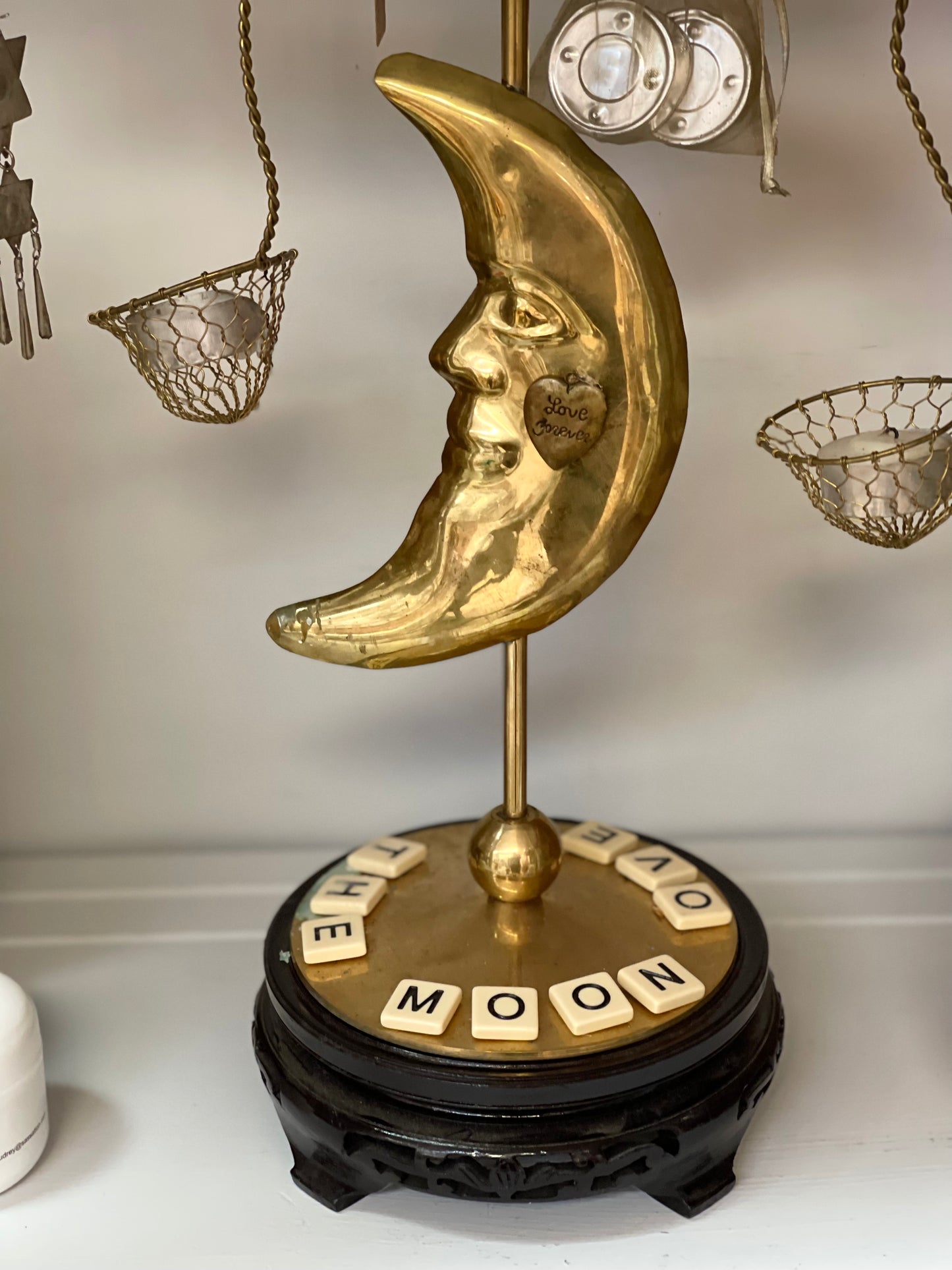 Assemblage Art moon tea light holder
