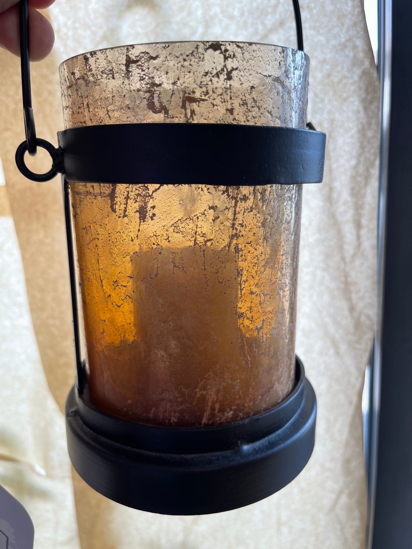 Marbly glass and metal brown hanging lantern