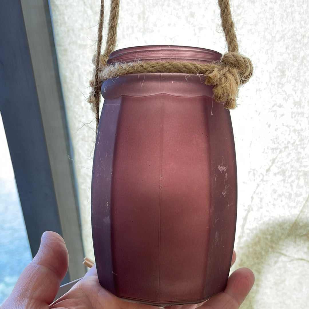 Purplish glass candle hanger