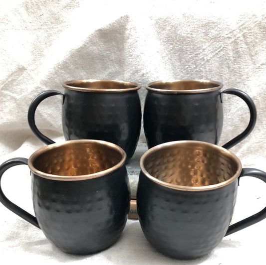 16 Oz Rustic Black Moscow Mule Copper Mugs, Genuine Copper Cups Set of 5