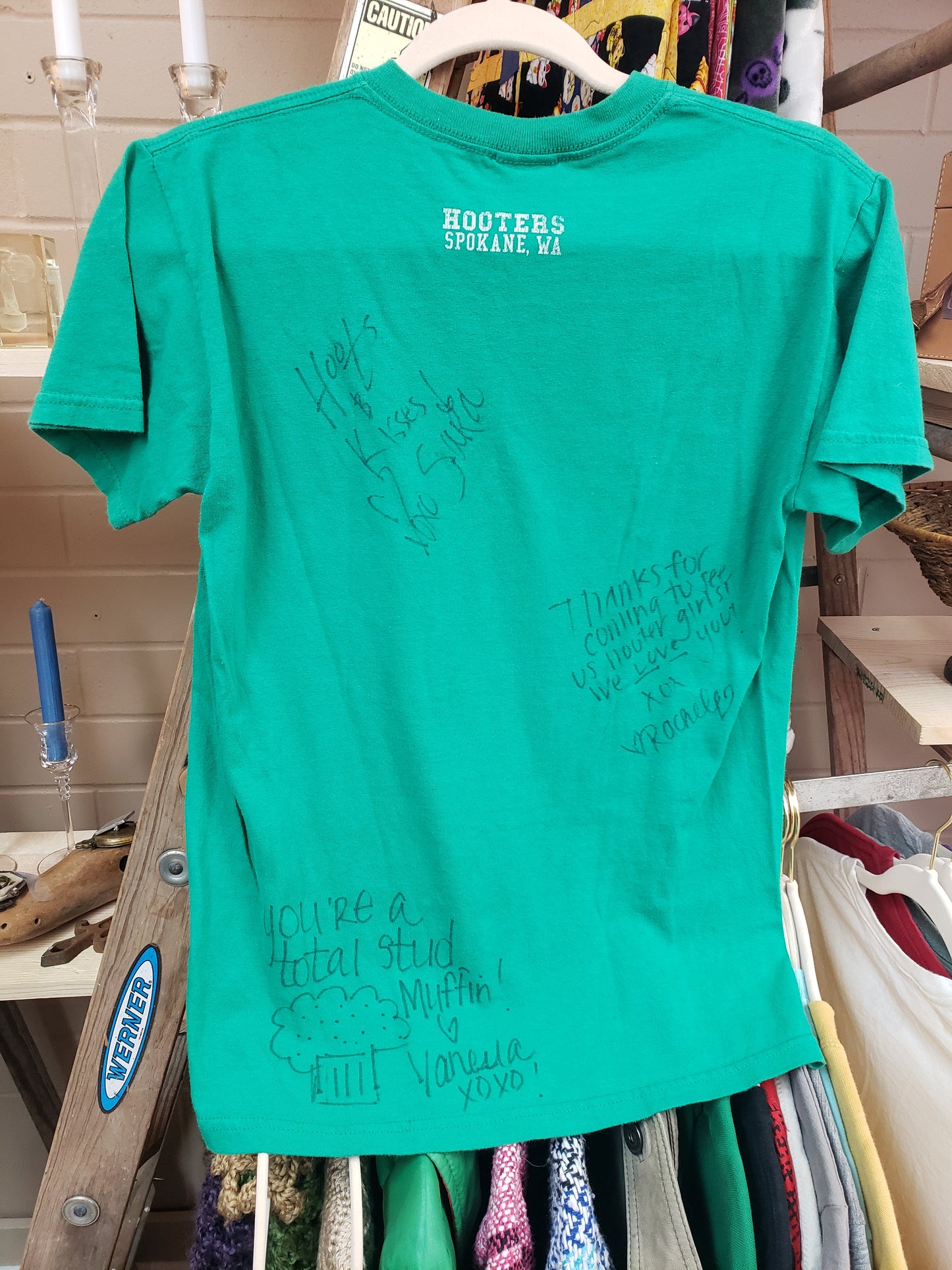 Light green, short-sleeved T-shirt - "Hooters - 1983" - autographed