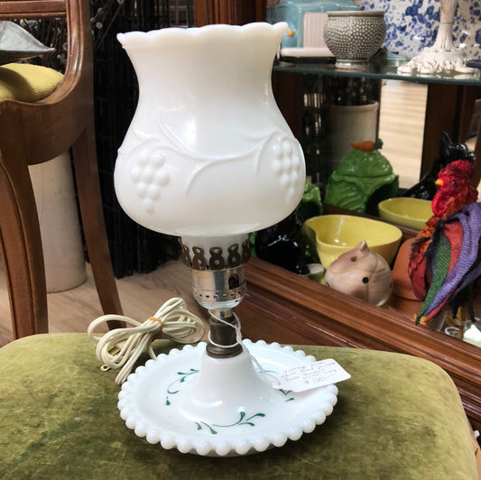 Vintage Milk Glass Hand painted Boudoir Parlor Lamp