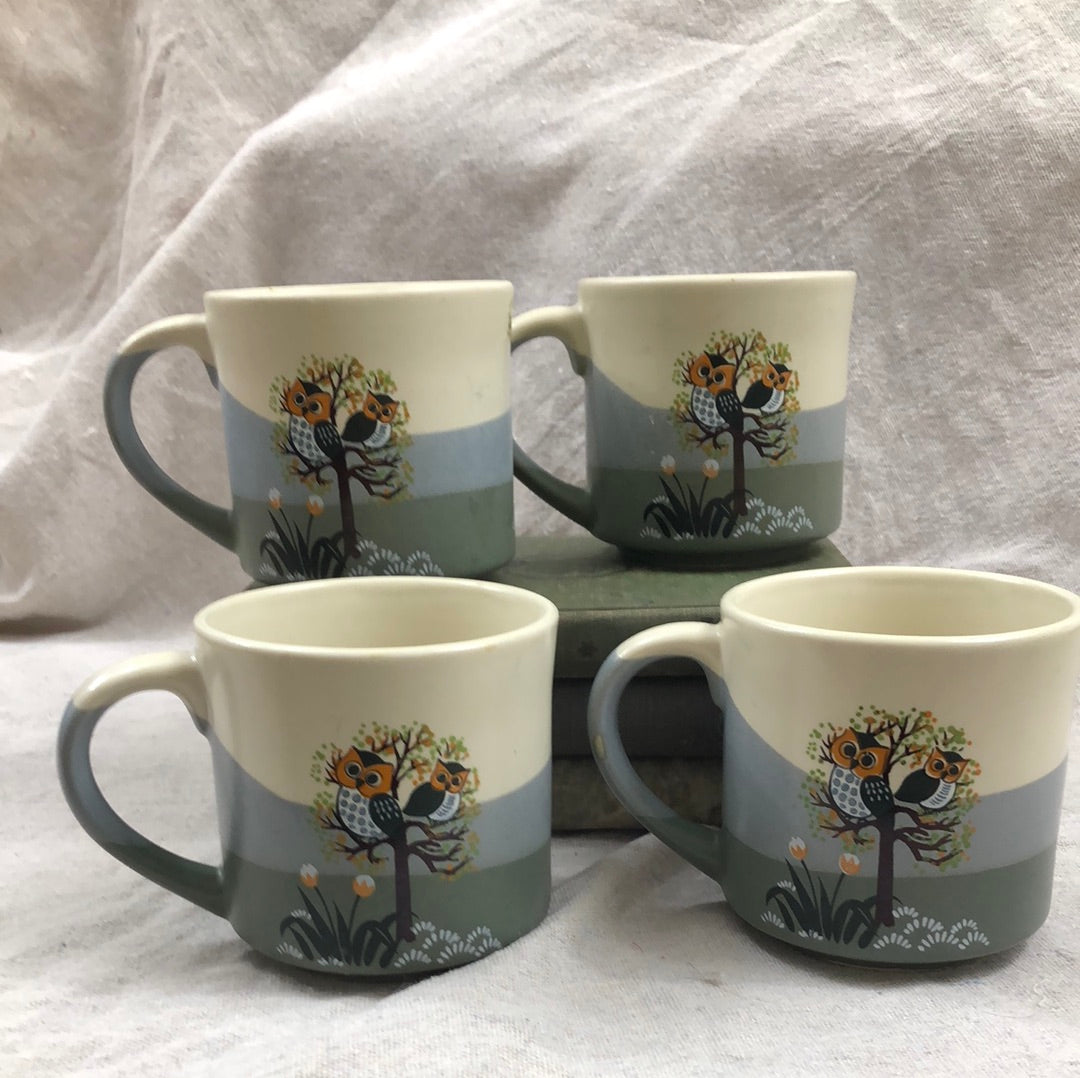 Otagiri 3 Owls in a Tree Stoneware Set of 4 Mugs