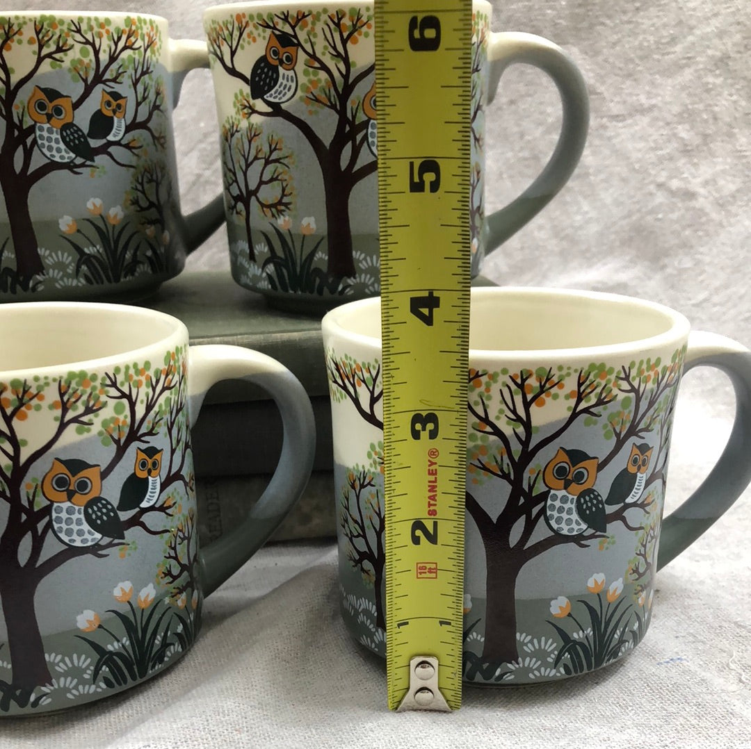 Otagiri 3 Owls in a Tree Stoneware Set of 4 Mugs