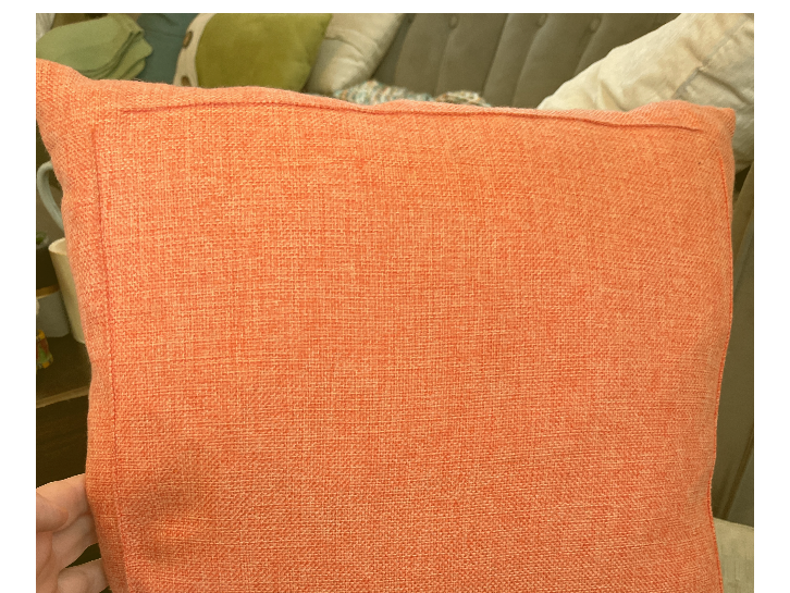 Orange Burlap linen throw pillow cover with feather pillow