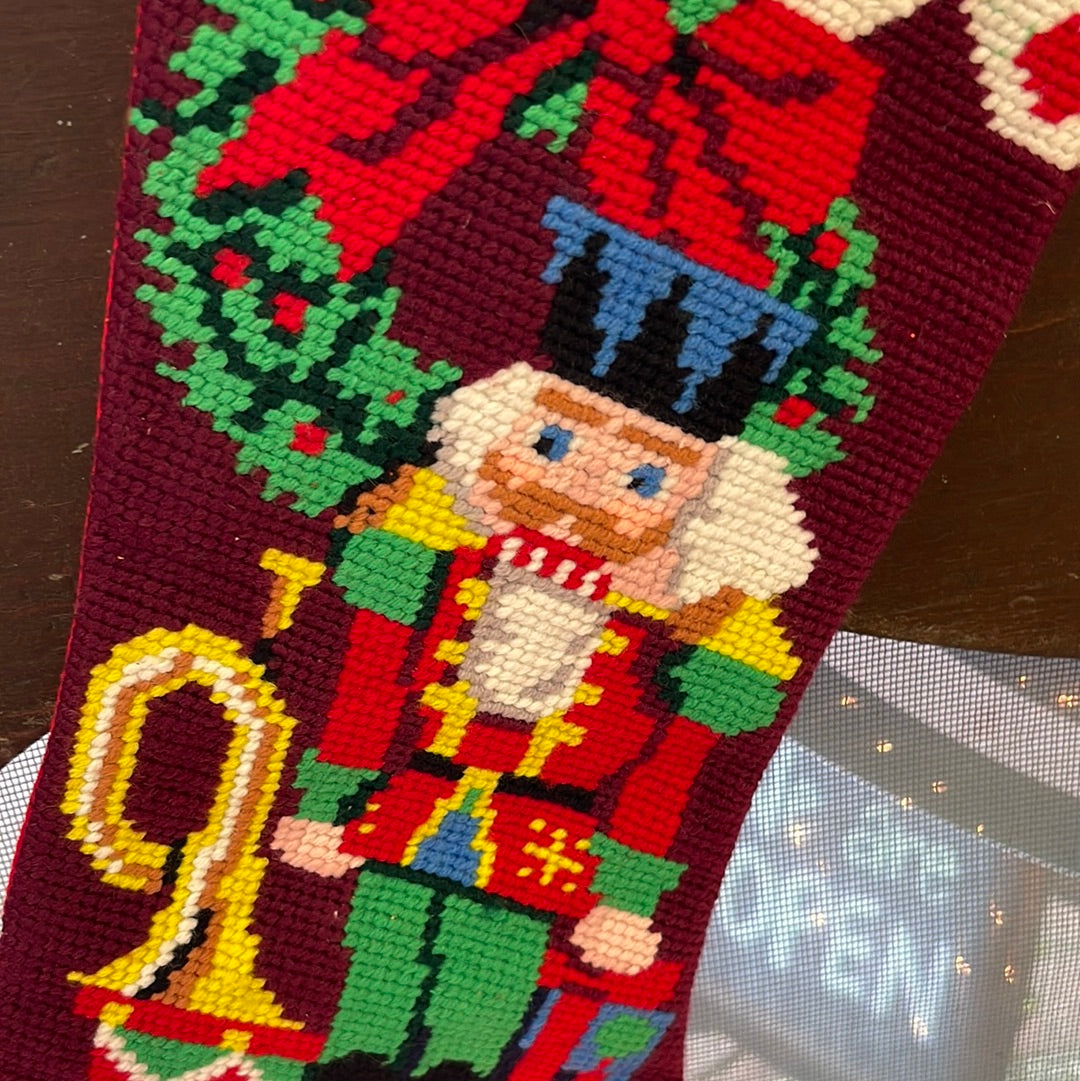 Stocking - Nutcracker Christmas hand-painted needlepoint stitching