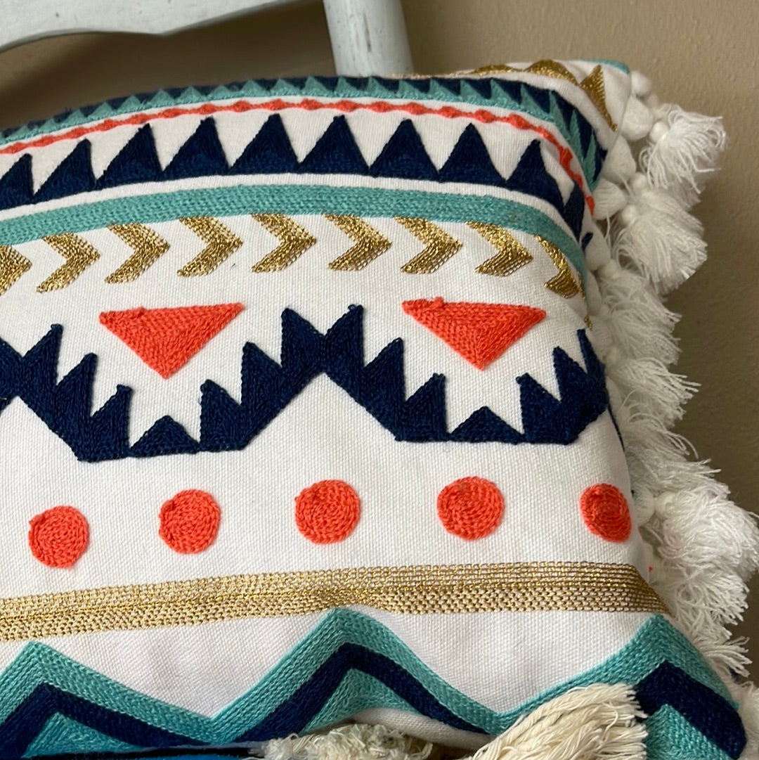 Boho embroidered pillow cover with feather pillow