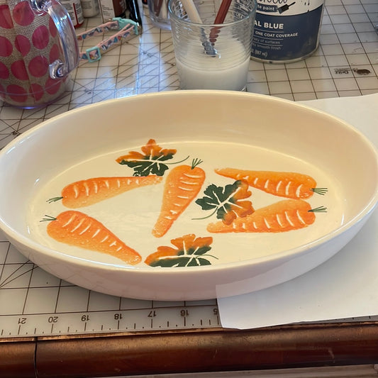 Carrot vegetable roasting pan ceramic hand-painted made in Italy