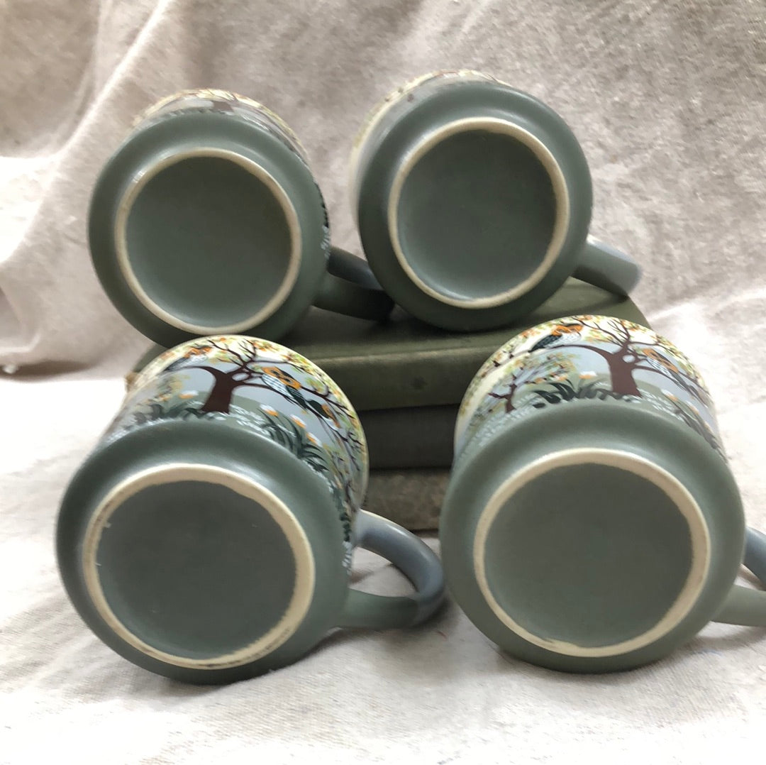 Otagiri 3 Owls in a Tree Stoneware Set of 4 Mugs