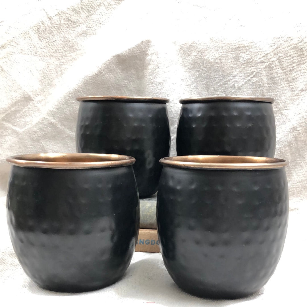 16 Oz Rustic Black Moscow Mule Copper Mugs, Genuine Copper Cups Set of 4