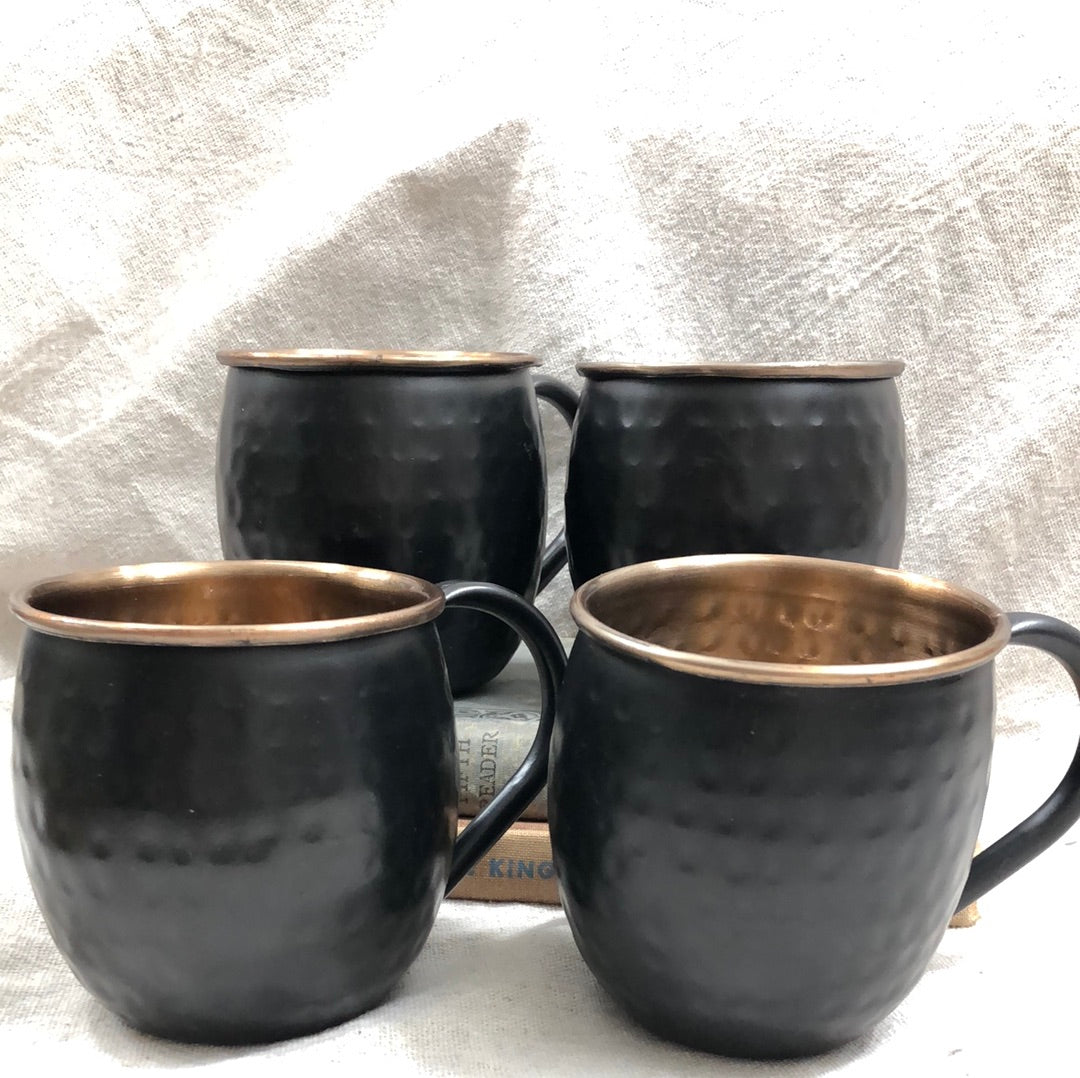 16 Oz Rustic Black Moscow Mule Copper Mugs, Genuine Copper Cups Set of 4