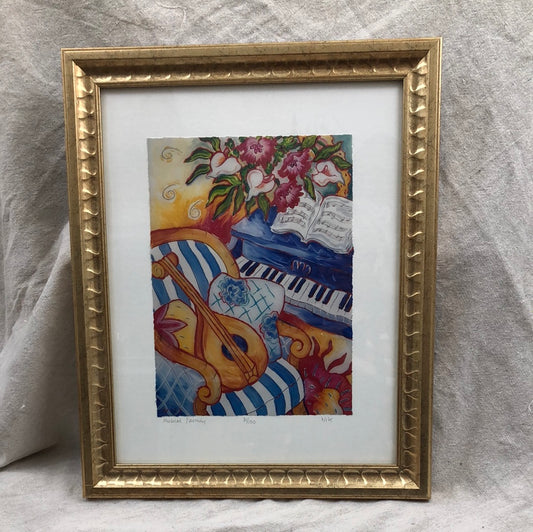 Limited edition artist signed print 31/100 Gold framed Musical Family