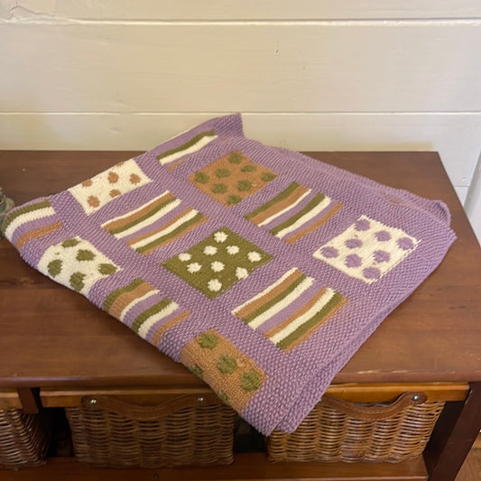 Baby blanket handmade square purple/green/beige/cream. Excellent condition