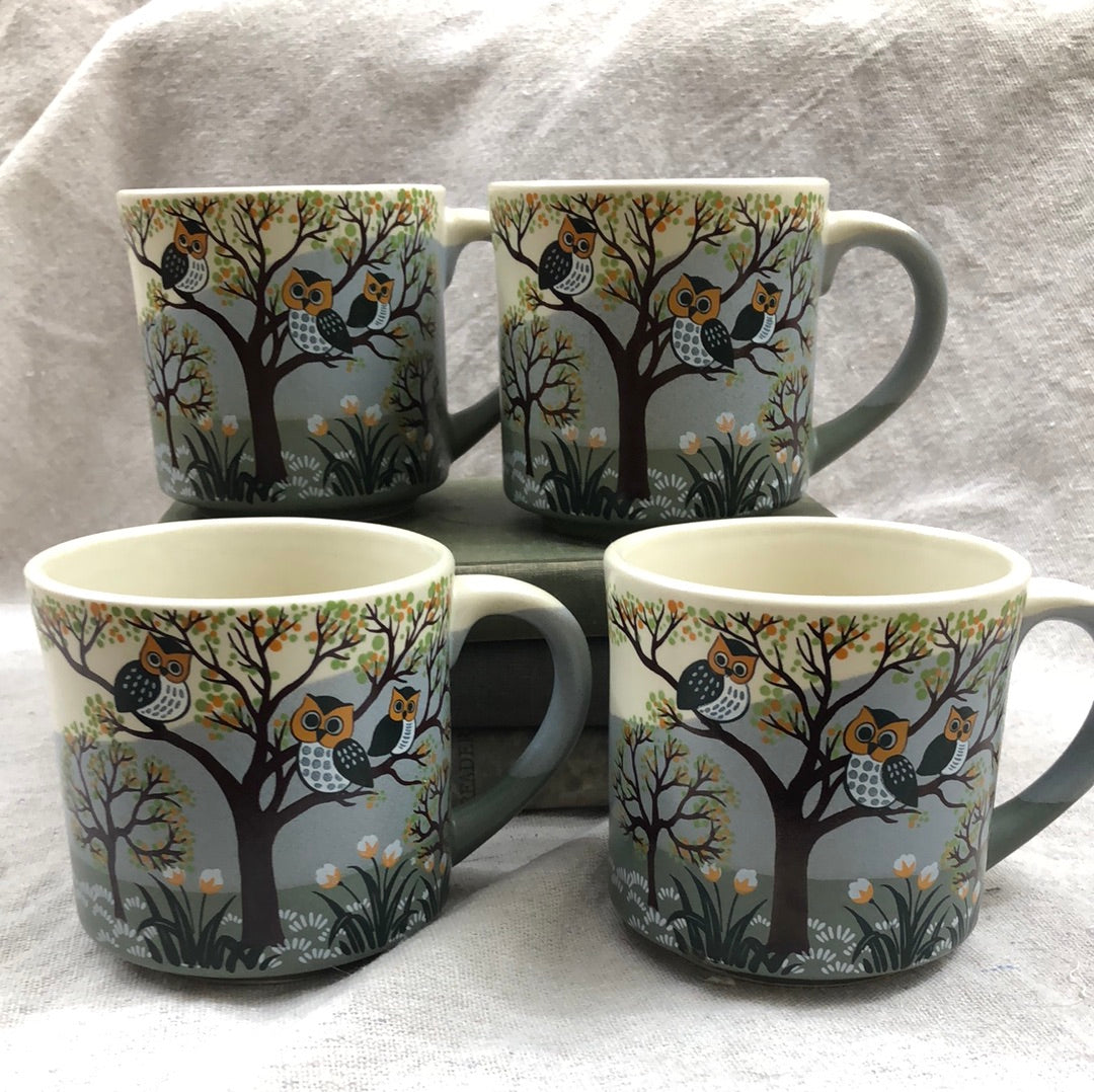 Otagiri 3 Owls in a Tree Stoneware Set of 4 Mugs