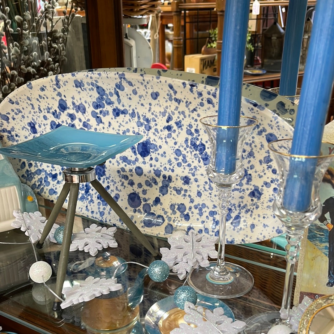 Blue splatter paint design ceramic platter