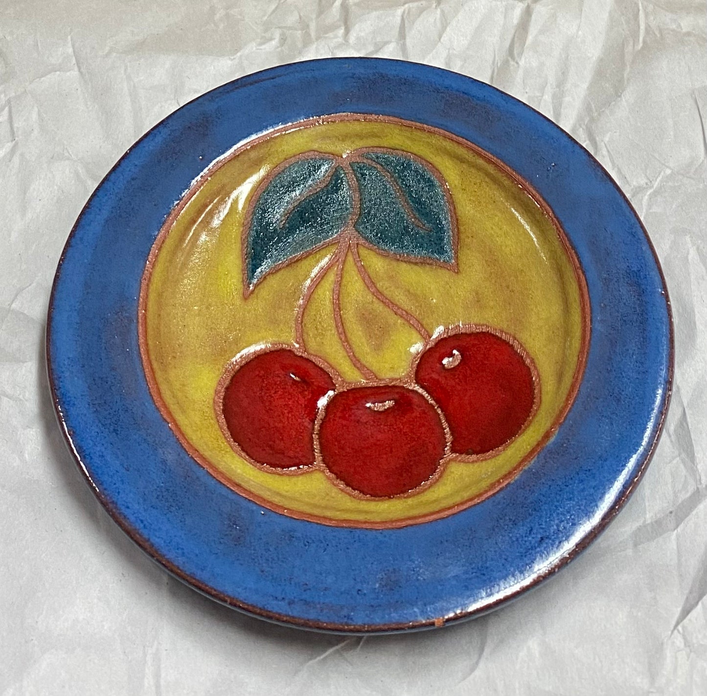 Handcrafted Orcas Island pottery decorative ceramic cherry plate