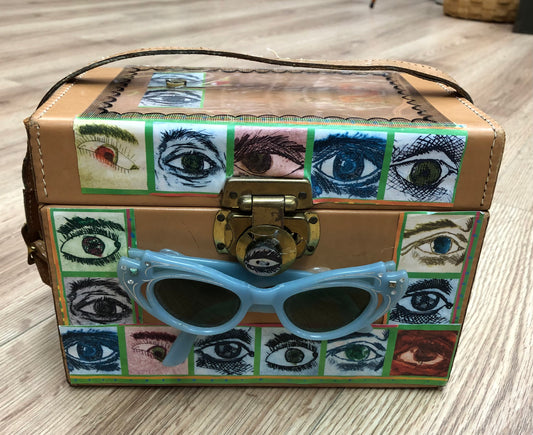 Unique, Vintage lock box with "Cat-eye" glasses
