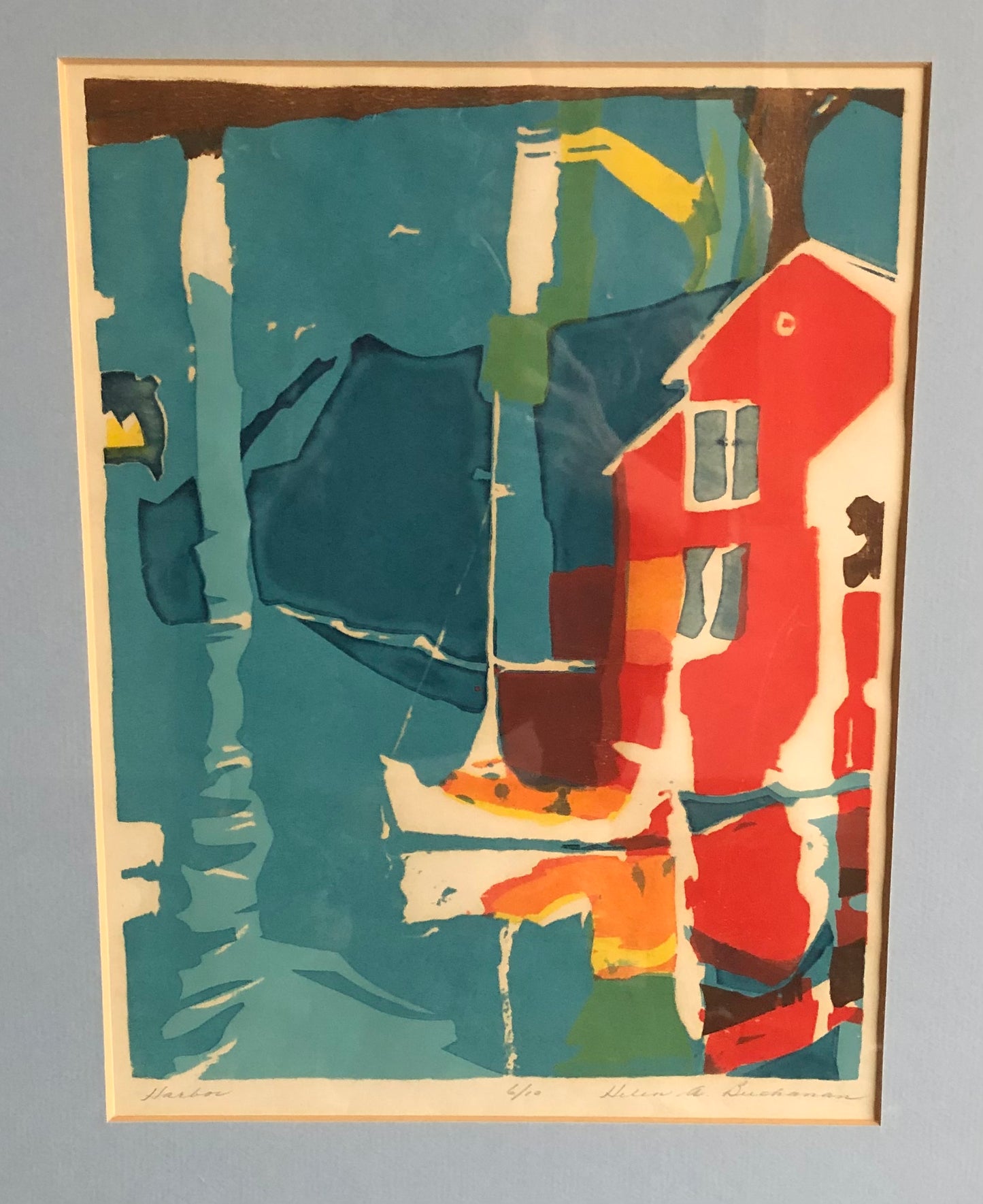 Hand pulled print by Helen A. Buchanan titled, “Harbor”