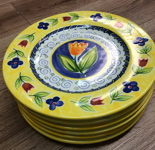 Hausenware yellow/blue tulip plates set of 6