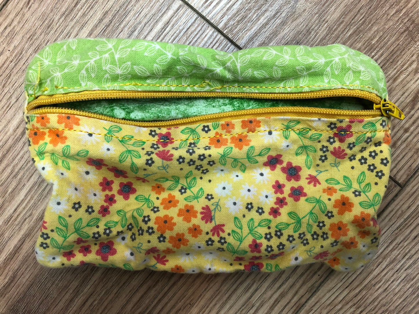 Yellow and green floral coin purse/makeup bag