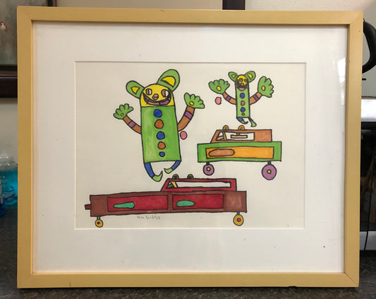 Vintage Tom Perkins framed and matted watercolor titled “Road Trip”