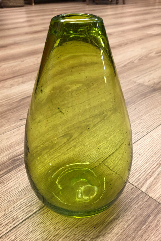 Hand blown green bubble glass vase