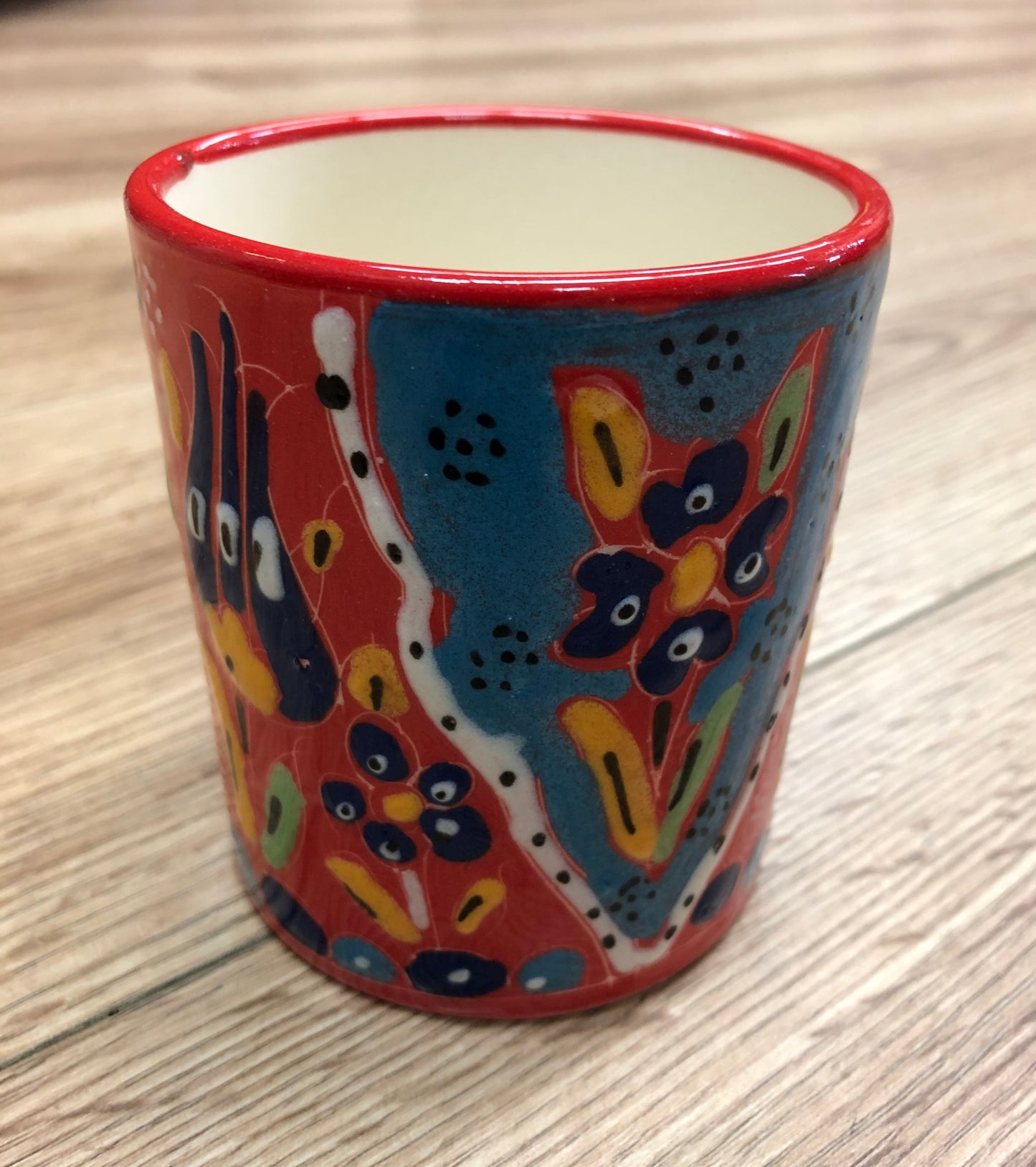 Handmade red/blue tulip mug