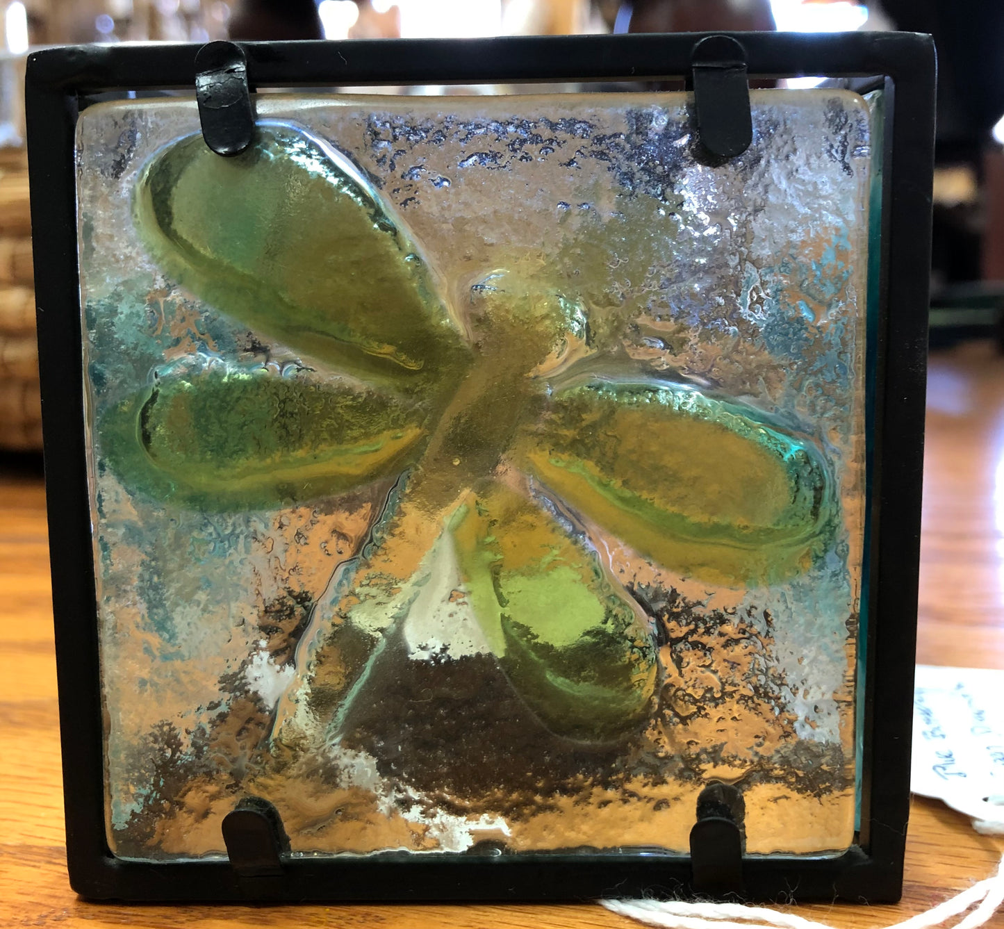 Blue Butterfly and Green Dragonfly Glass & Metal Tea Light Holder set of 2