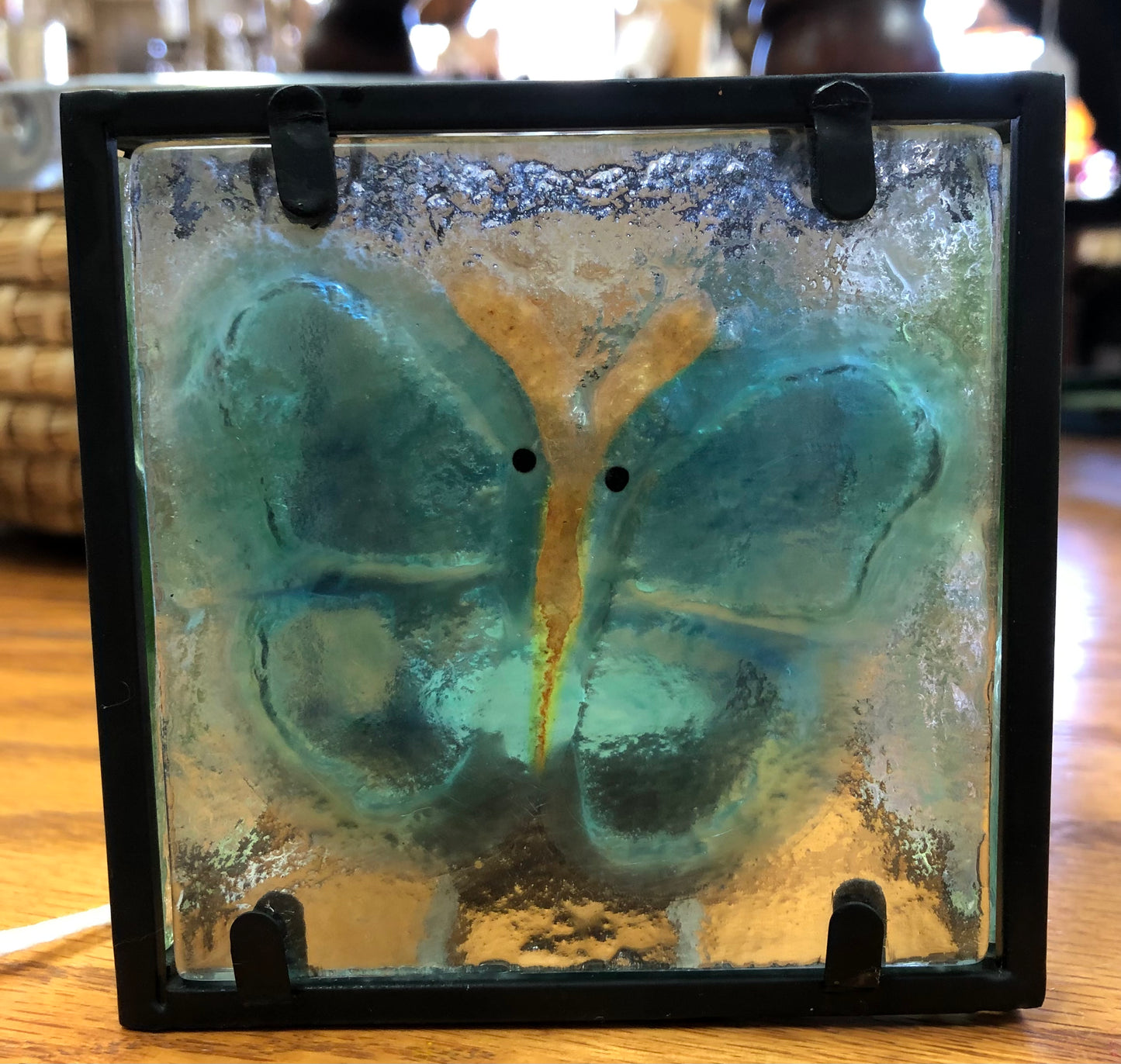 Blue Butterfly and Green Dragonfly Glass & Metal Tea Light Holder set of 2