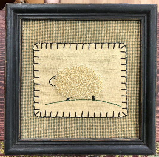 Black wood framed embroidered sheep