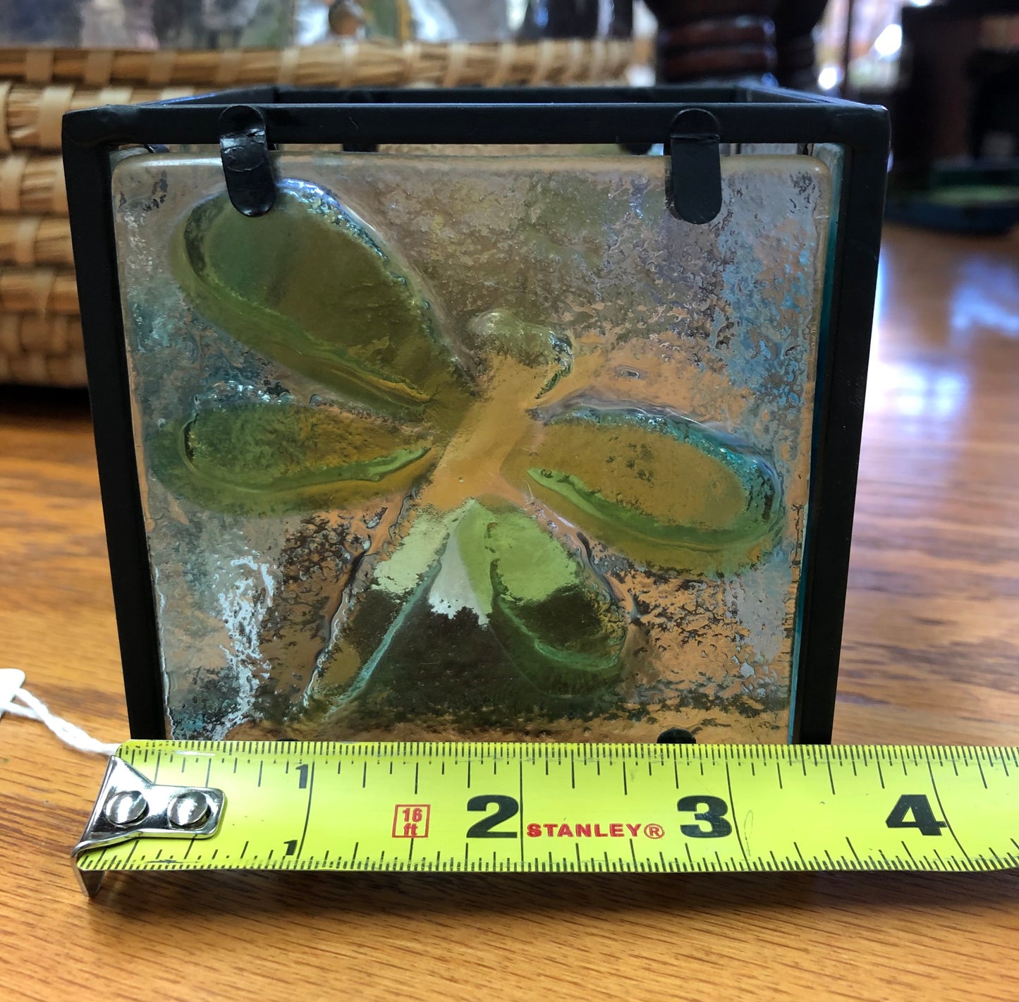 Blue Butterfly and Green Dragonfly Glass & Metal Tea Light Holder set of 2