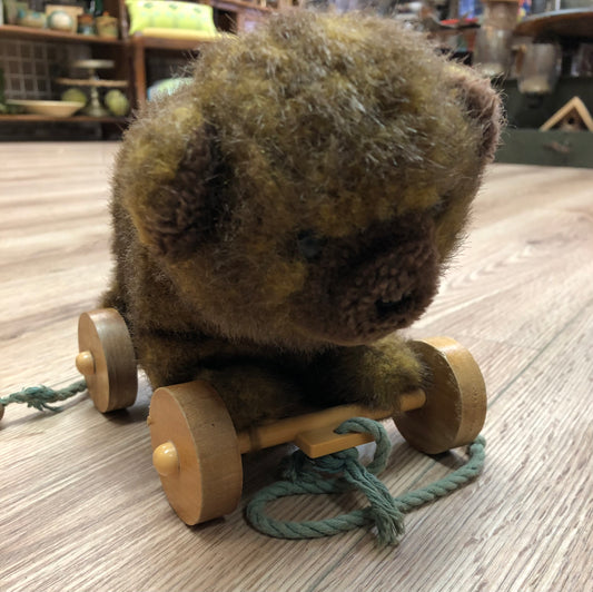Bear on wheels pull toy vintage