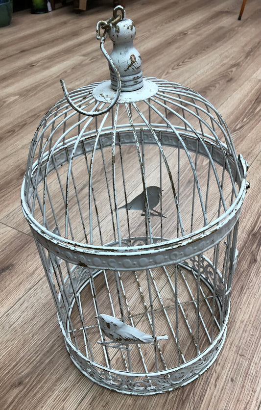 Rustic White Metal Bird Cage