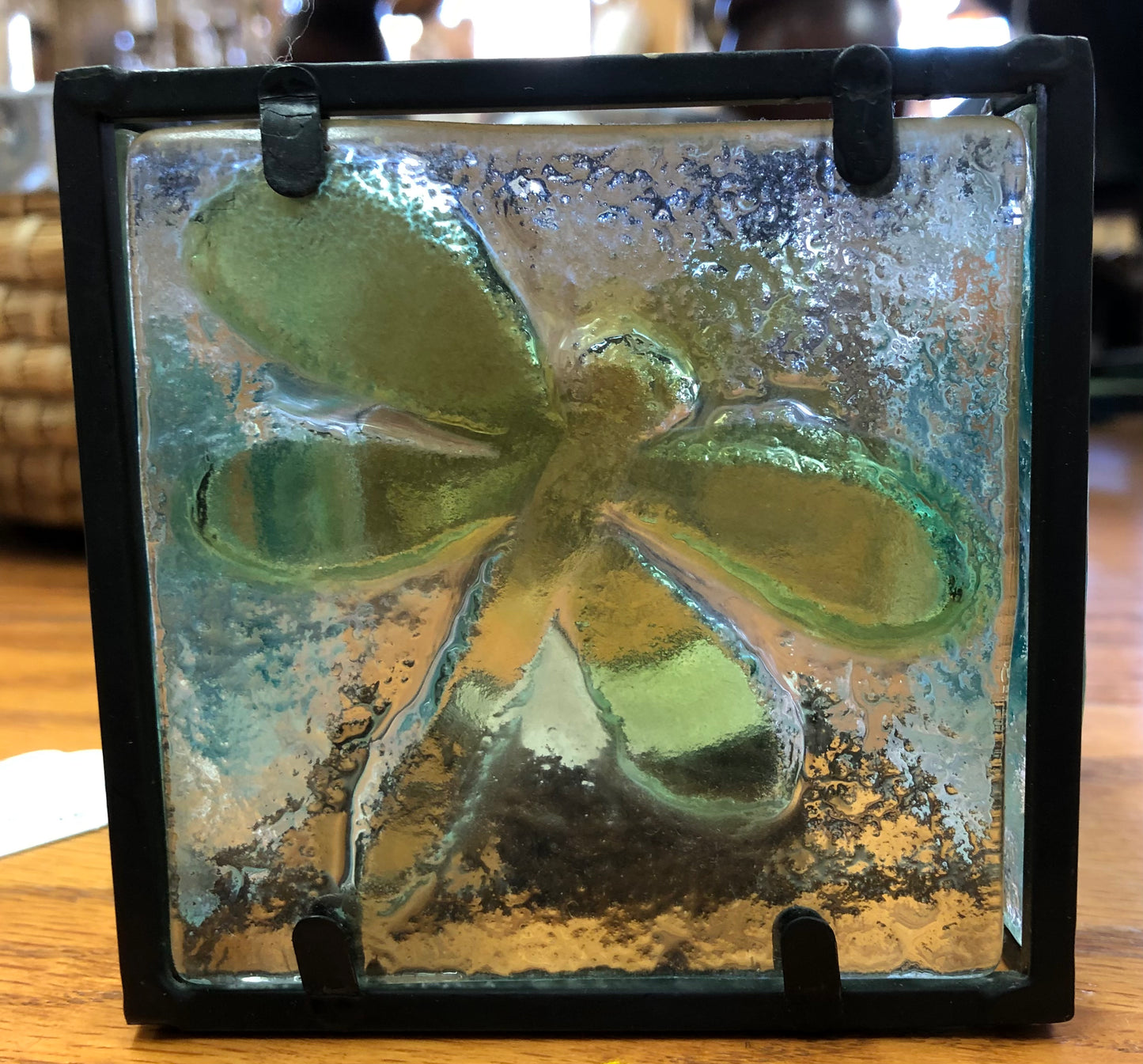 Blue Butterfly and Green Dragonfly Glass & Metal Tea Light Holder set of 2