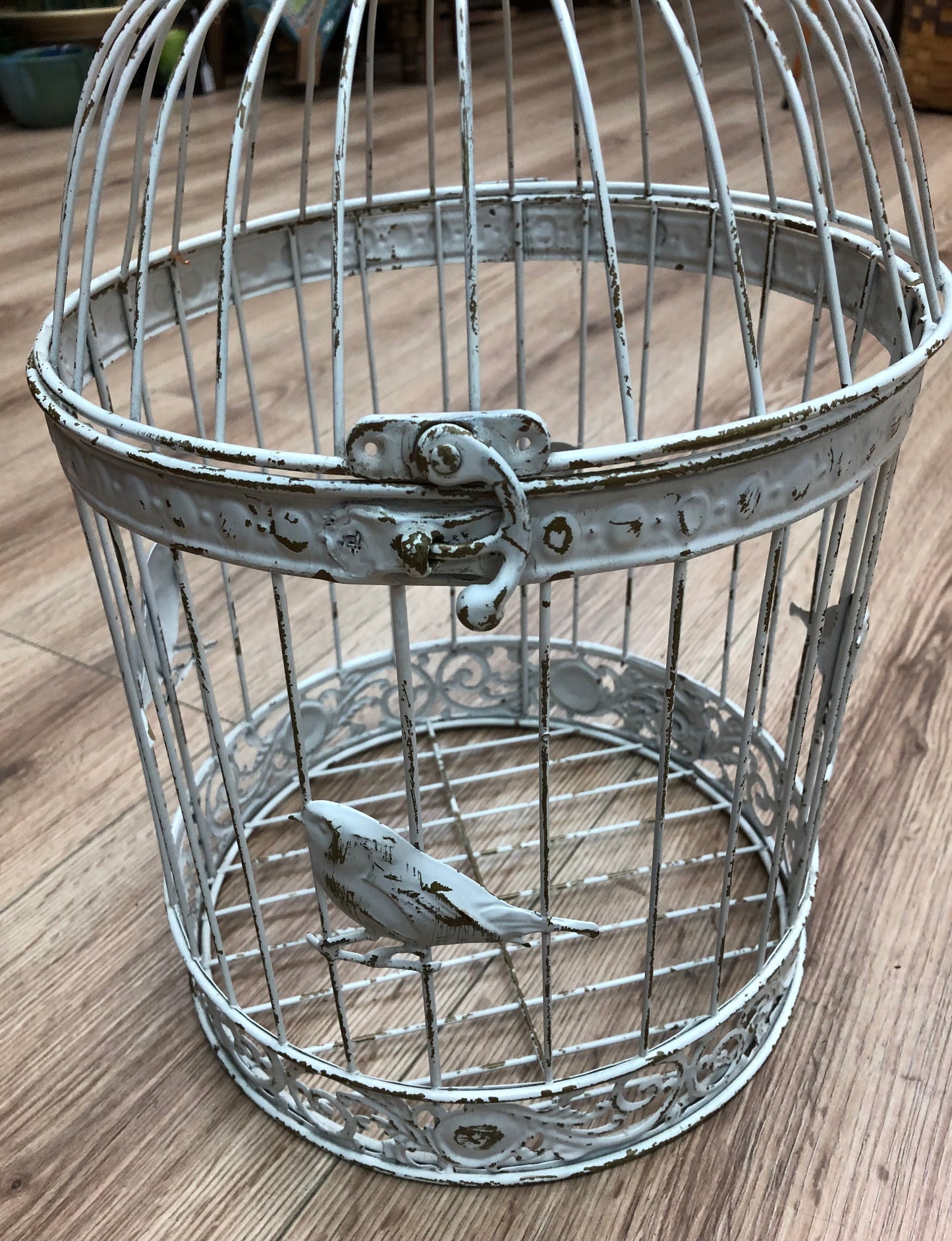 Rustic White Metal Bird Cage