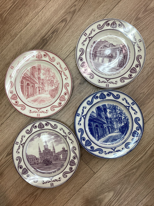 Vintage Set of 4 Plates, Crown Ducal, Scenes of Old New Orleans