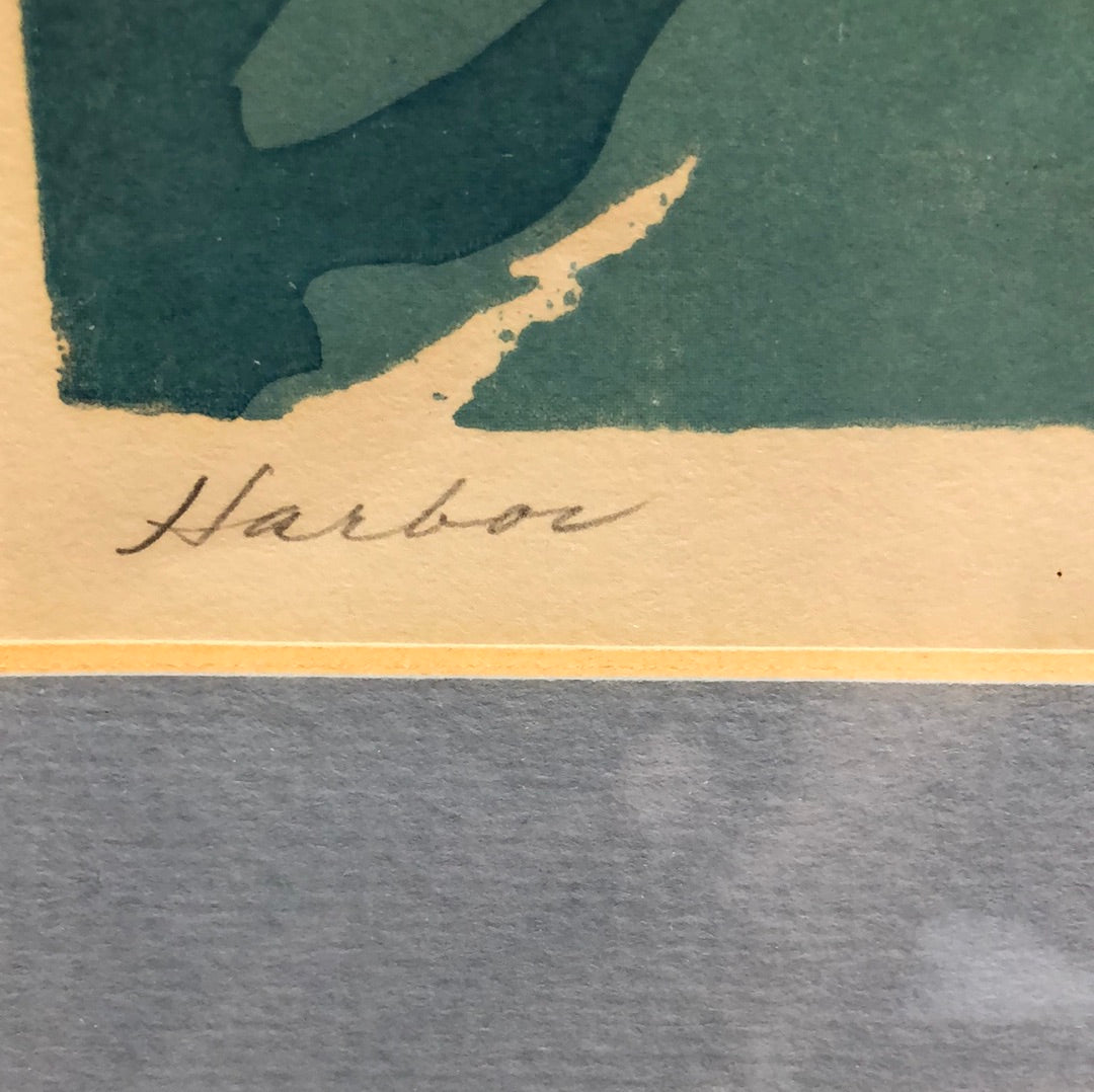 Impresión dibujada a mano por Helen A. Buchanan titulada "Harbor"