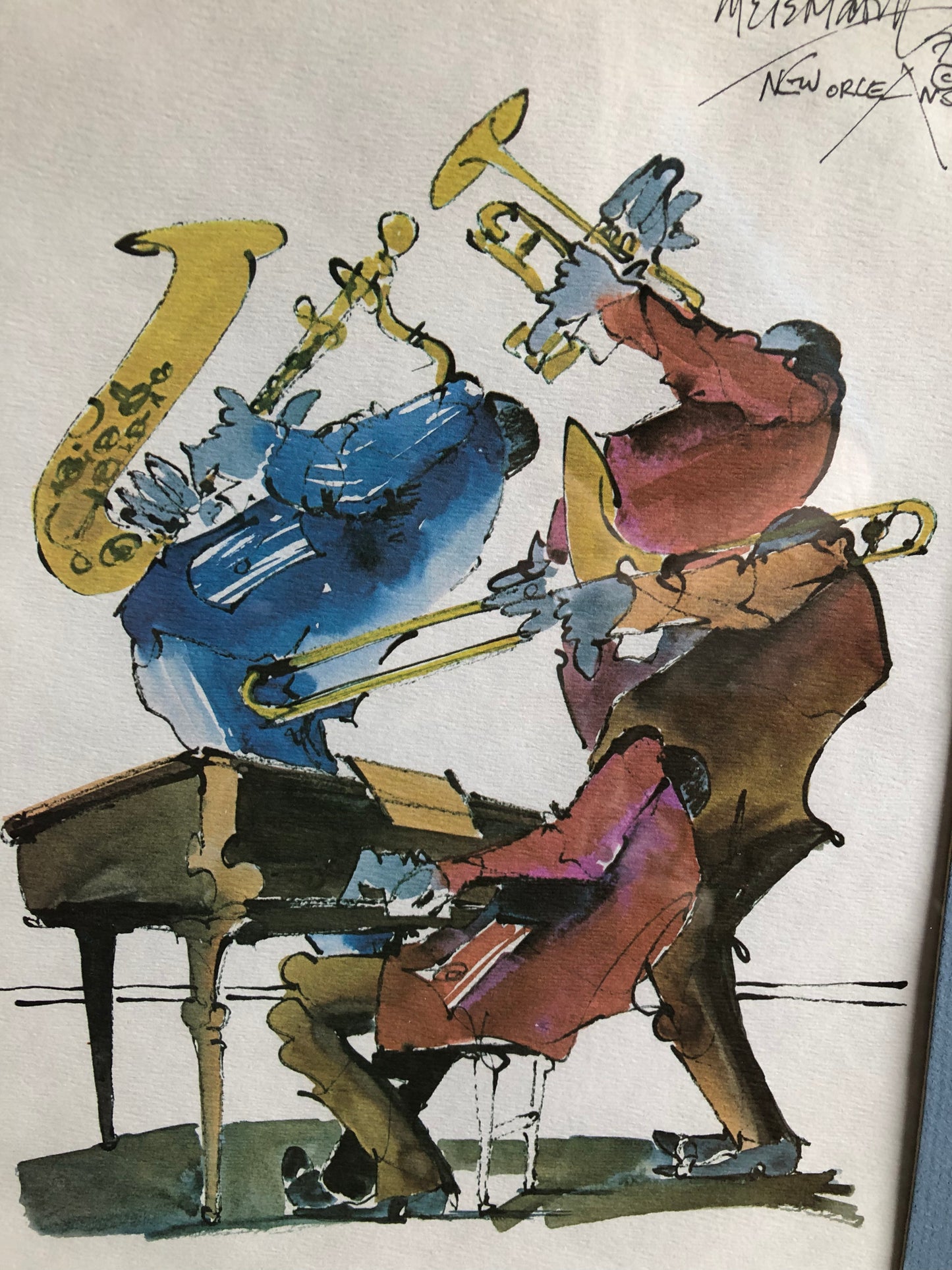 Artist signed Watercolor titled “Jazz Band” by Leo Meiersdorff