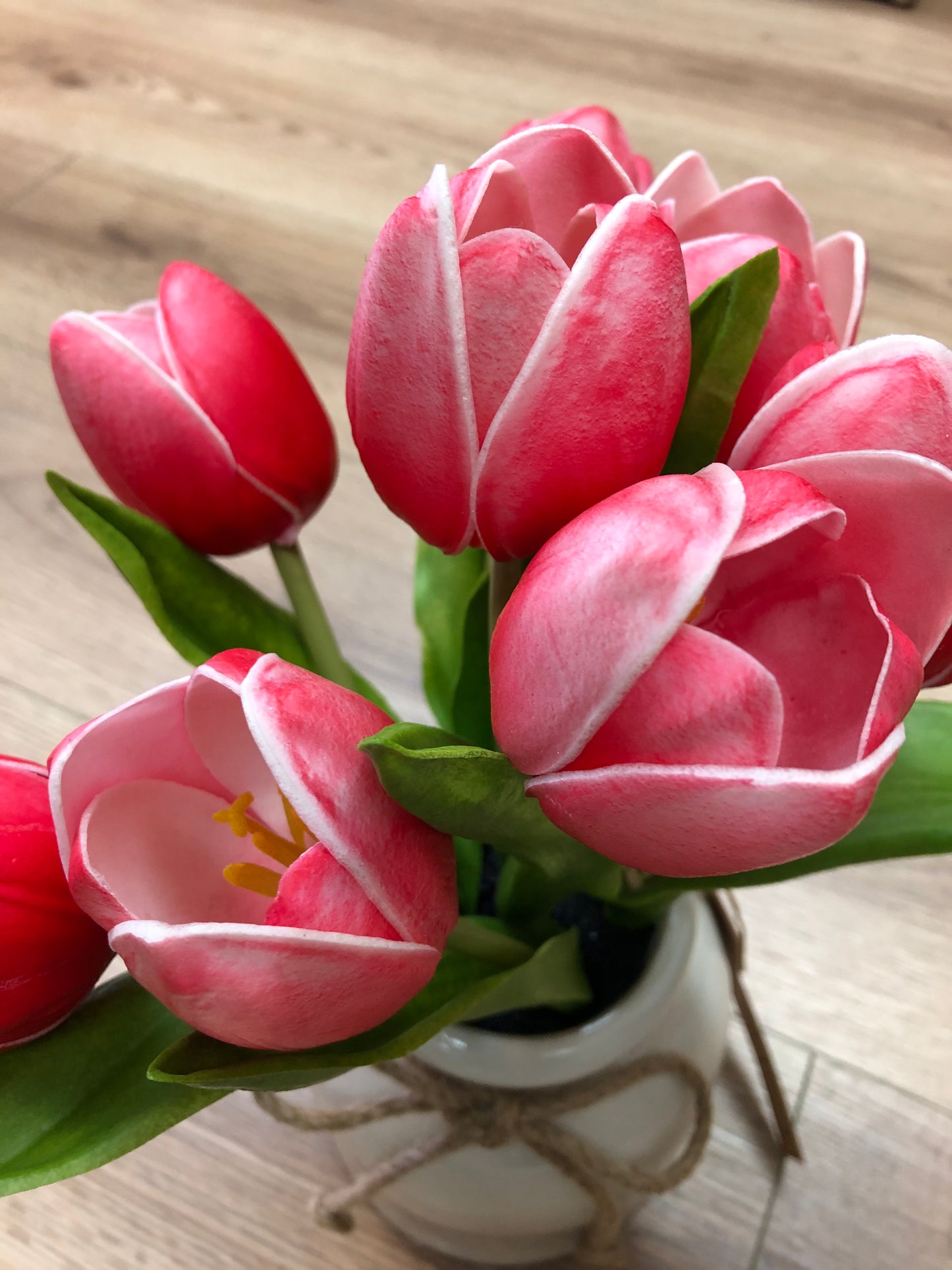 Real touch tulips in ceramic pot