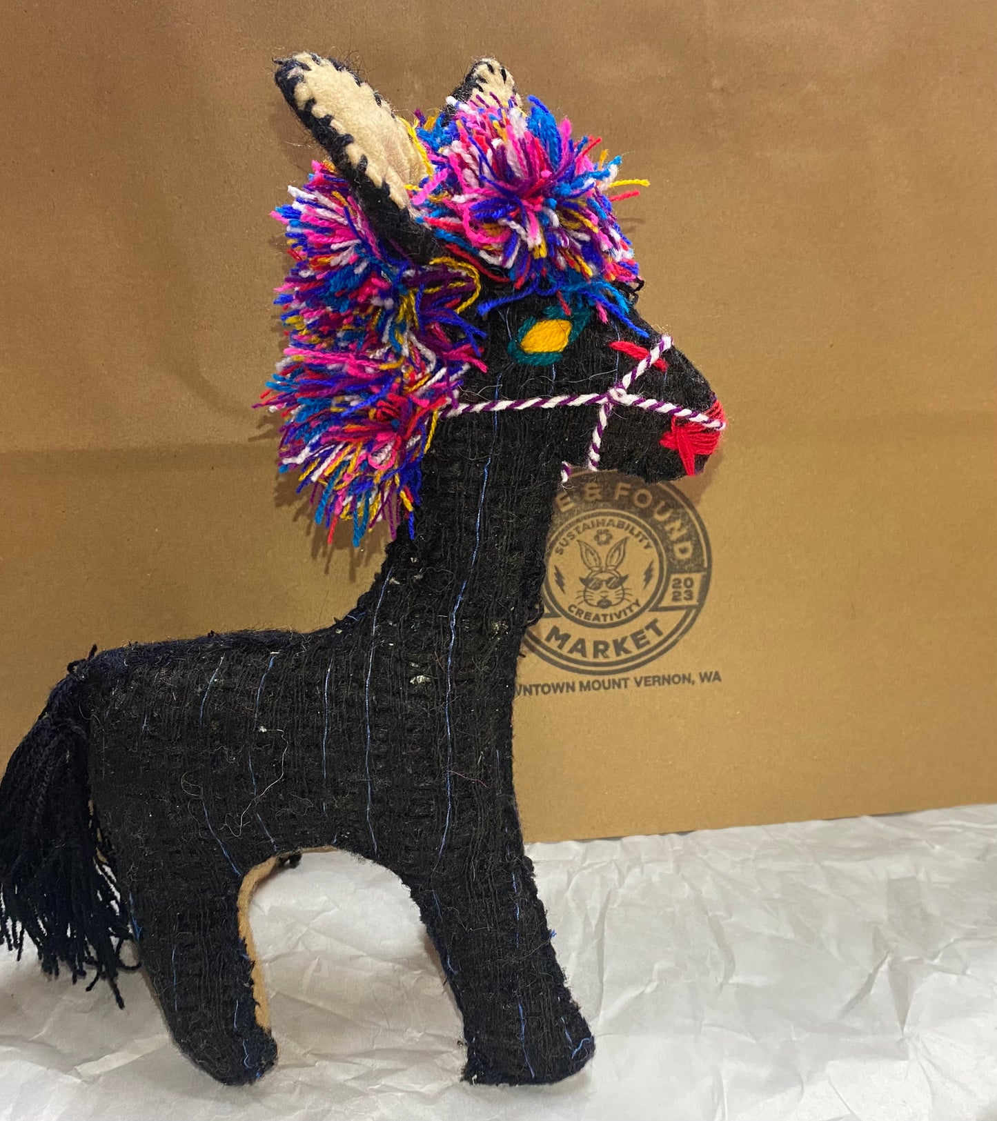 Hand-sewn folk art stuffed animal horse/donkey